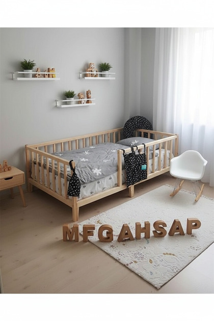 MFG AHŞAP Montessori Bebek Ve Çocuk Karyolası Doğal Ahşap Yatak