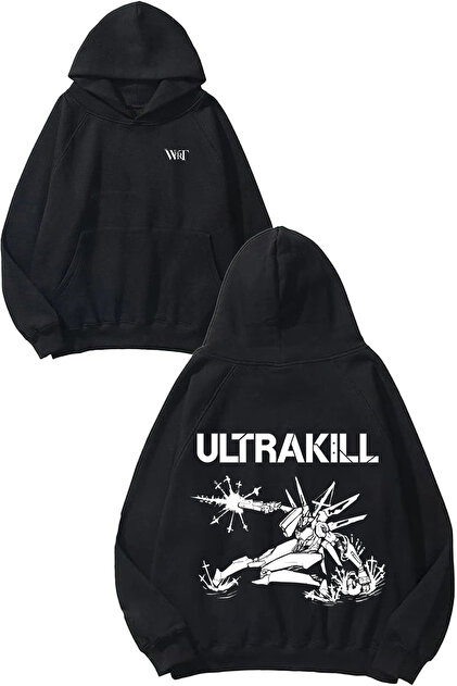 Ultrakill 2 Tasarım Sırt Baskılı Siyah Kapüşonlu Sweatshirt