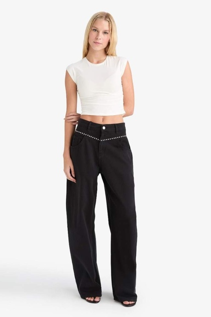 100% Cotton Baggy Fit Regular Waist Gabardine Trousers F9468Ax25Au