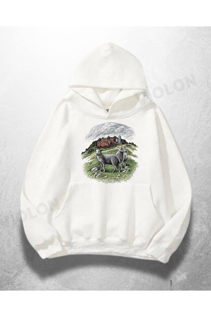 White Unisex Donkey Printed Oversize Hoodie Sweatshirt