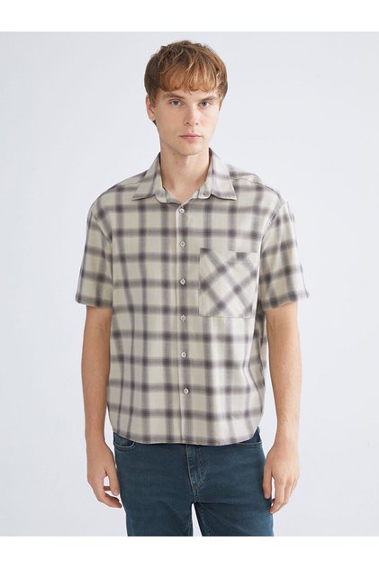 Peak New Season Comfortable Fit Short Sleeve Plaid Men's Shirt