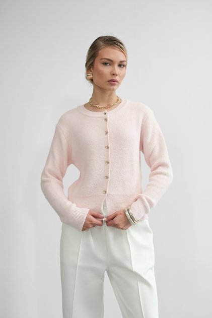 Women's Pastel Color Buttoned Soft Knit Cardigan