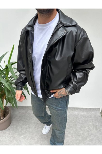 Yeni Sezon Erkek Oversize İç Astarlı Deri Ceket