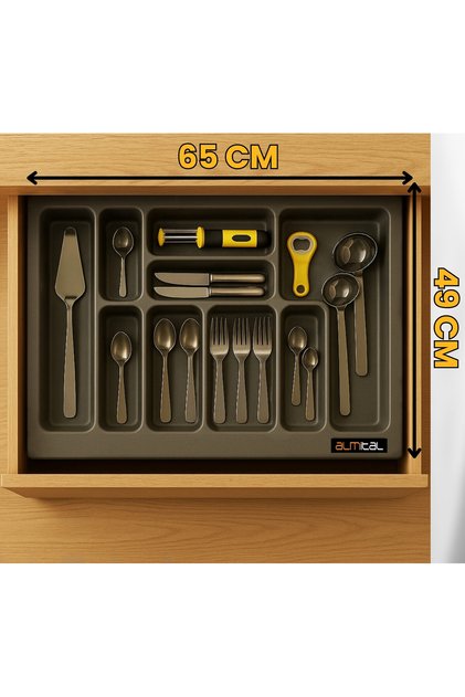 65X49 cm Anthracite Cutlery Holder, Free Cutting to Any Size You Want, Cutlery Holder Inside the Drawer