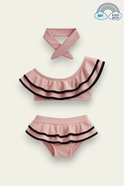 Girl's Ruffled Double Bikini Set