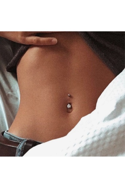 316 L Çelik Minimal Taşlı Göbek Piercingi 8 mm Silver Renk
