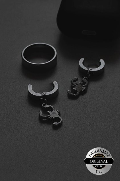 Compression Hole-Free Scorpion Figured Dangle Men's Women's Unisex Steel Black Earrings 1 Piece
