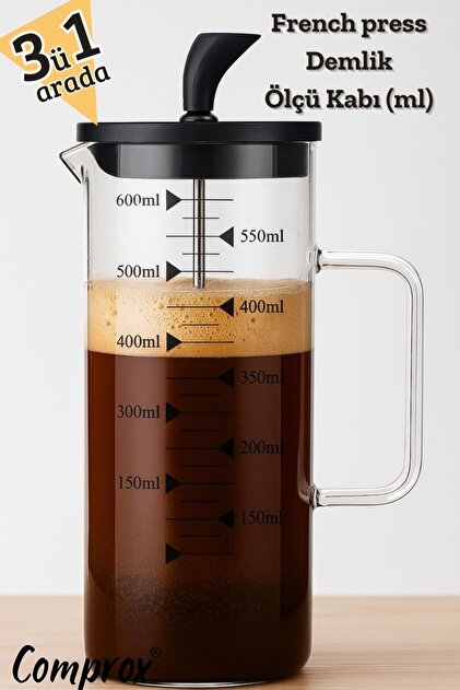 Cambu French Press 3'ü 1 Arada 600 ml Ateşe Dayanıklı Demlik