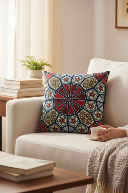 Jacquard Tapestry Panel Woven Green Mandala Decorative Throw Pillow / Pillowcase