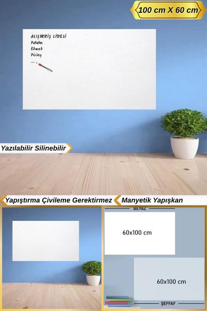 100 Cm Manyetik Yapışkan Yazılabilir Silinebilir Ders Çalışma Not Tutma Yazı Tahtası Duvar Sticeri