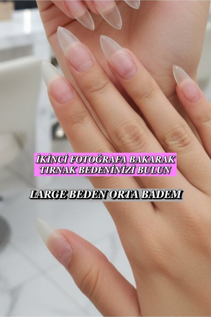 100 Adet Jel Tips Badem LARGE Beden Orta Uzunlukta Protez Takma Tırnak Seti