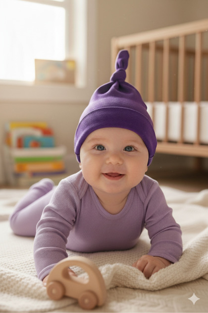 Newborn Baby Girl Boy 100% Cotton Combed Extra Soft Lightweight Anti-Sweat Beanie Purple