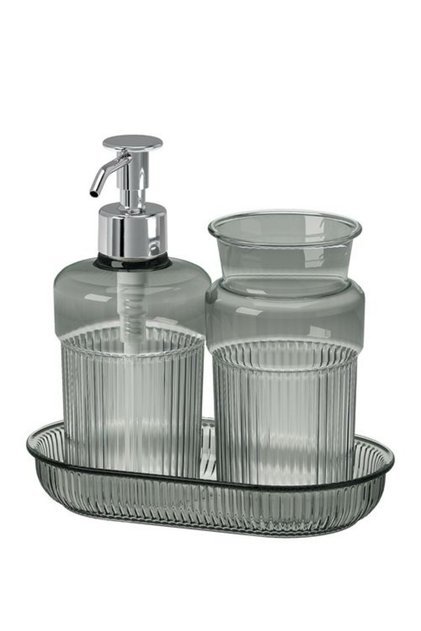 BROFJÄRDEN 3-Piece Bathroom Set - Grey | Soap Dispenser, Toothbrush Holder & Tray