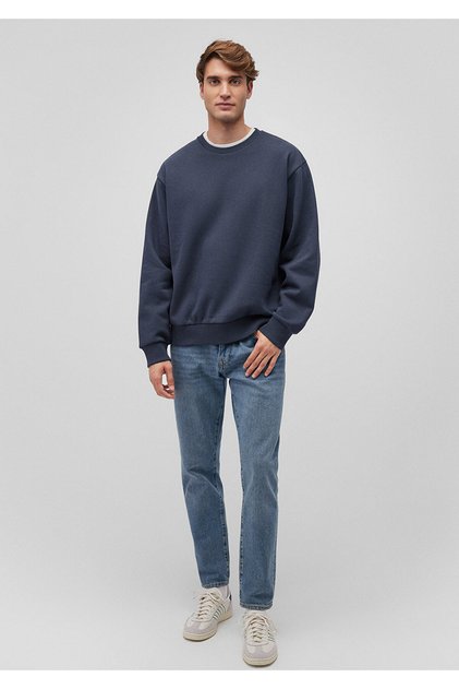 Crew Neck Navy Blue Basic Sweatshirt 0S10276-87822