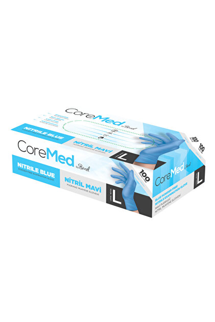 COREMED Nitril Mavi Pudrasız Muayene Eldiveni L - 1 Paket 100 lü