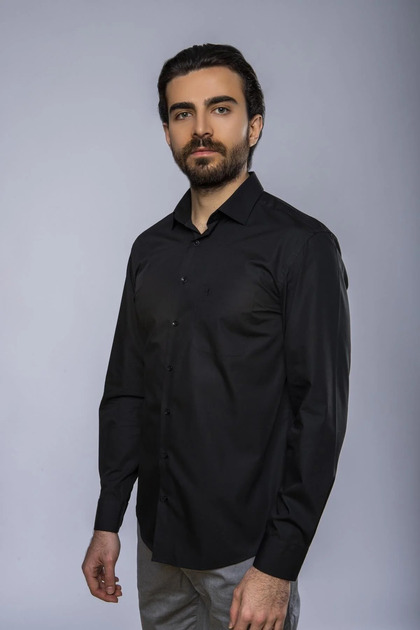 Long Sleeve Regular Fit Basic Cotton Black Classic Men's Shirt