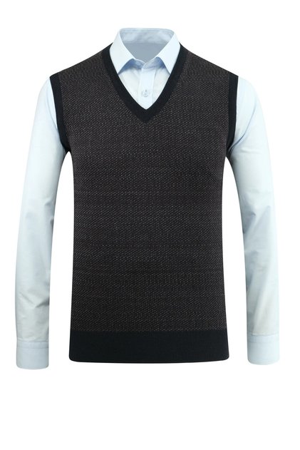 Men's V-Neck Navy Blue Sweater Patterned Steel Knit Regular Fit - 5206H
