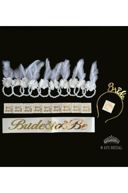 Beyaz Bride To Be Nedime Bileklik ve Dövme, Gelin Taç Kuşak Bekarlığa Veda