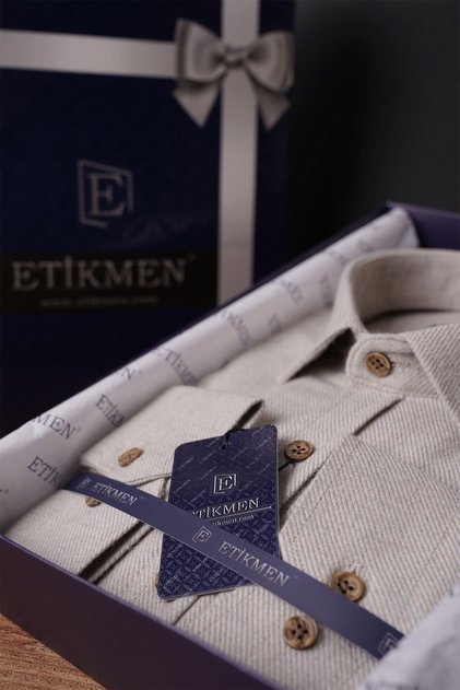 Sütlü Kahve Düz Oduncu Hediye Kutulu Slimfit Erkek Gömlek