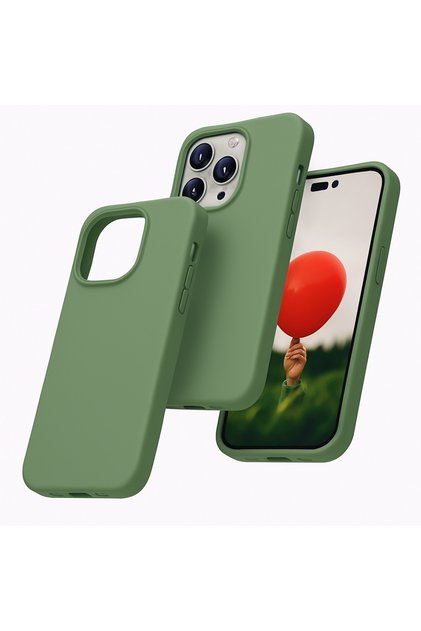 iPhone 14 Pro Yeşil Silikon Uyumlu Kılıf İçi Süet Silinebilir Kamera Çıkıntılı Kapak