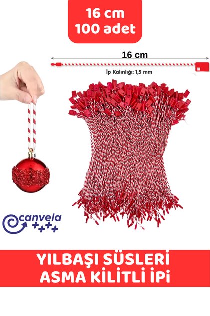 Yılbaşı Süsleri Asma İpi Kırmızı Beyaz Kilitli İp Renkli Etiket Bağlama Lock String Tag Rope