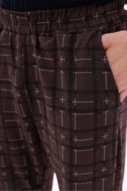 Cotton Pocket Plaid Printed Elastic Waist Stylish and Comfortable Men's Pajama Bottoms Brown