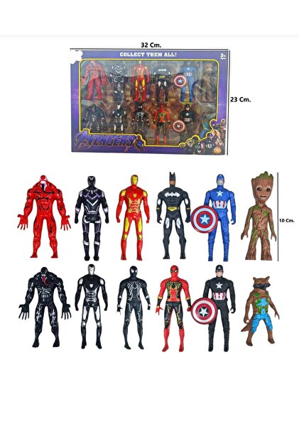 Ailenizin Oyuncakçısı Set of 12 Super Heroes Spiderman Hulk Black
