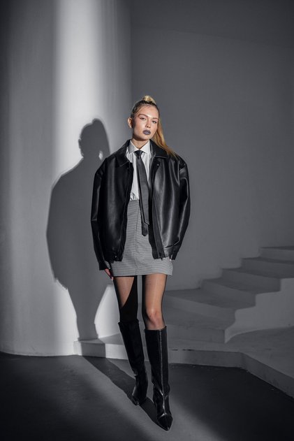 Women's Oversize Vintage Fur Lined Leather Jacket