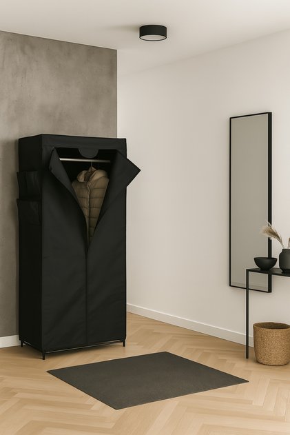 Dulap textil portabil cu 1 fermoar, negru, 70x46x154 cm
