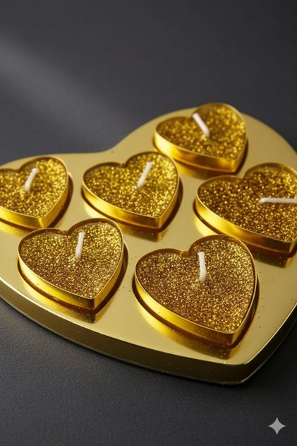 Kalpli Tealight Mum Simli 6 Lı Paket Kutulu Gold Renk
