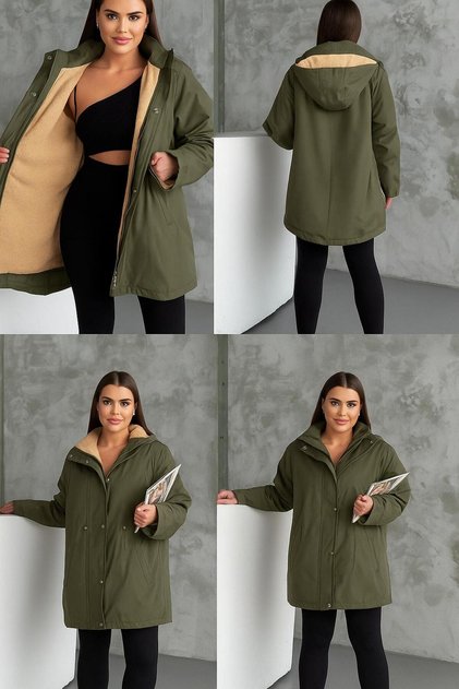 Glossy Fabric Inner Fleece Hooded Coat