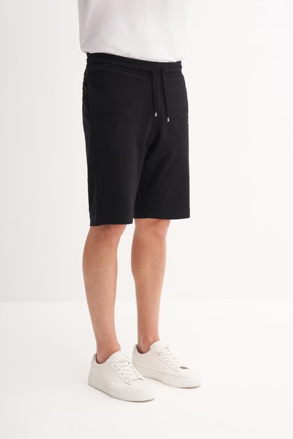 Slim Fit Narrow Leg Textured Cotton Bermuda Shorts
