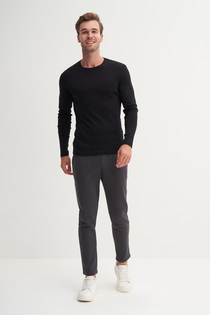Ribbed Textured 100% Cotton Slim Fit Sweatshirt