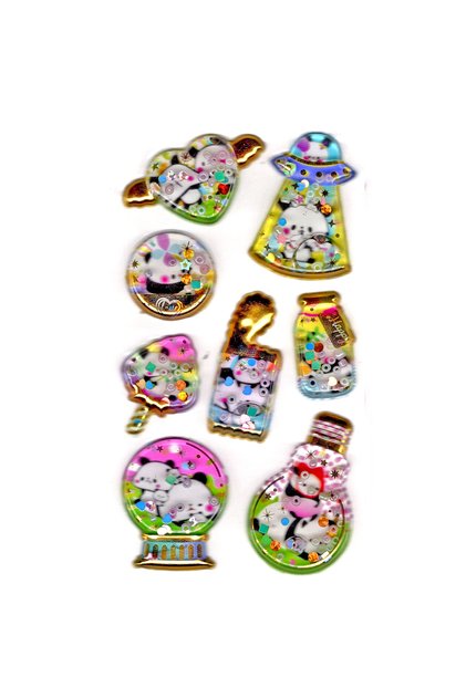 Sticker Embossed Stiker Notebook, Planner Label (water-903) - 14X8 cm - Watery Heart Panda