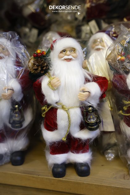 Velvet Santa Claus with Lantern Red 30 cm