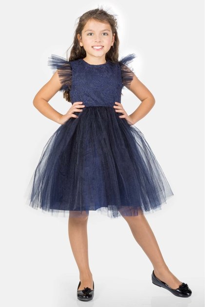 Rochie de Seara Fata Tutu Dantela Roza MNK0546 ALBASTRU INCHIS