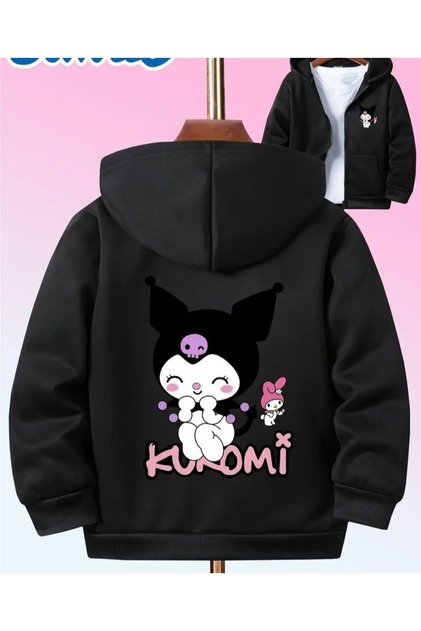 Children's Zippered Sweatshirt Hooded Kuromi Printed Modern Design