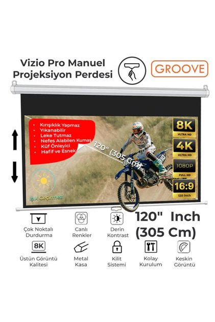 Vizio Pro 120¨ Inch 265x150cm Blackout Işık Geçirmez Profesyonel Projeksiyon Perdesi +Canlı R
