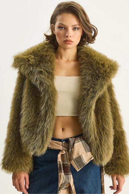 Women's Khaki Fur Araboy Coat 2429 60351214