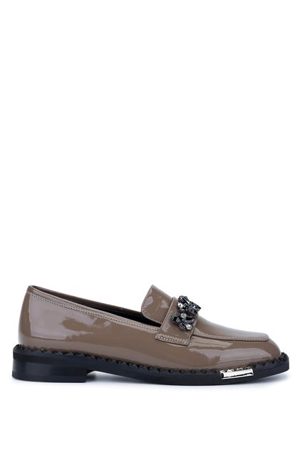Women's Genuine Leather Mink Patent Leather Loafers