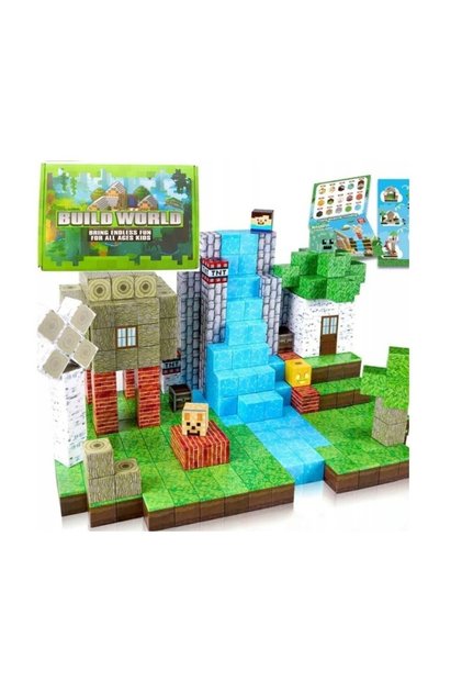 Set cuburi magnetice tip Minecraft Build World 130 piese