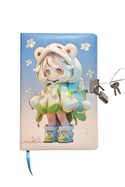 Cute Girl Diary Notebook (Journal) with Lock 80 Sheets - Green Girl
