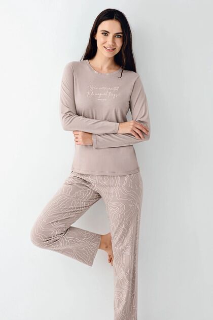 9096 Women's Long Sleeve Crew Neck Pajama Set-Mink