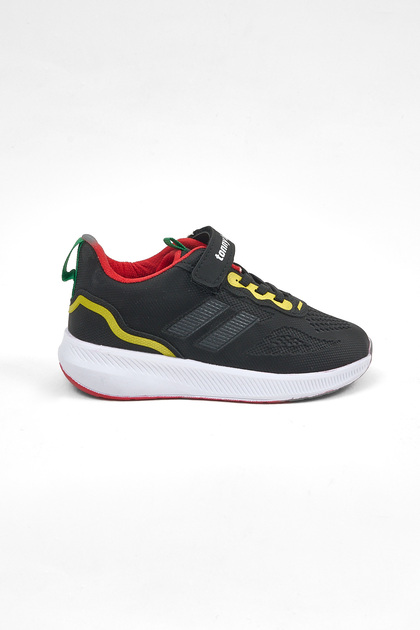 Children's Unisex Black Red Eva Sole Side Stripe Mesh Detailed Velcro Sports Shoes