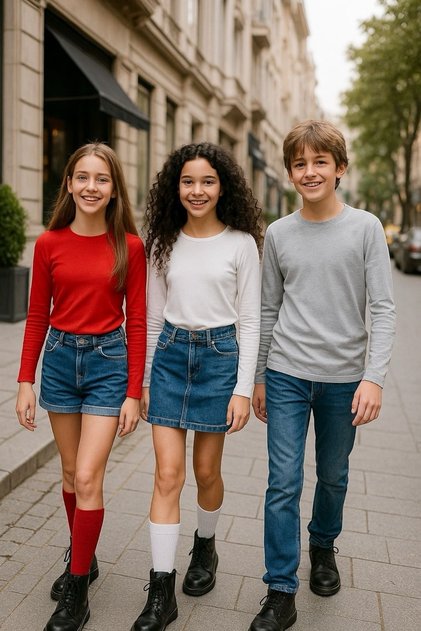 Pachet super de 3 bucăți roșu/alb/grimelange pentru copii cu mânecă lungă tricou fete - băieți unisex