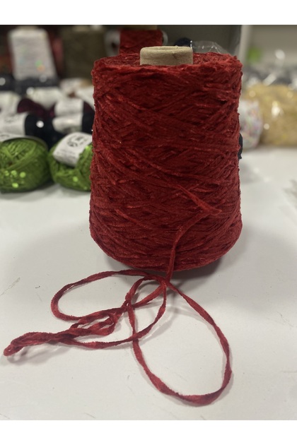 Hand Knitting Yarn Velvet Color Dark Red Visual Net 600 Grams