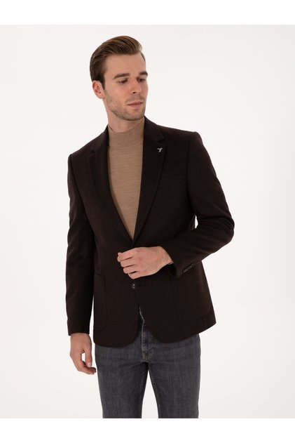 Kahverengi Slim Fit %100 Kaşmir Flanel Ceket 50314254-VR029