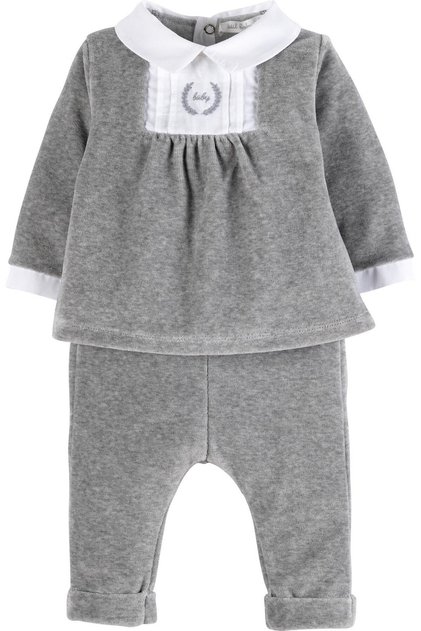 Baby Girl Gray Embroidered Velvet 2-Piece Set