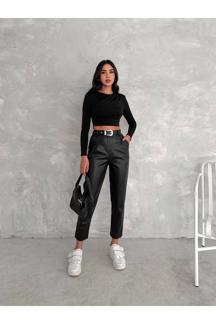 PANTALONI DIN PIELE ARTIFICIALA CU BELT - PANTALONI DIN PIELE CU BELT
