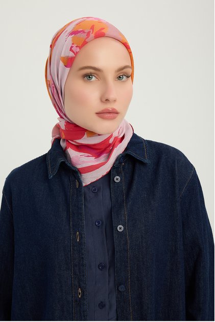 Free Brushes - Pomegranate Flower - Vierra Patterned Viscose Scarf - 90X90 cm